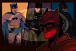 An illustration of various incarnations of Batman over the years