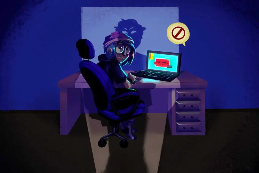 Illustration of a gamer getting caught using ROMs