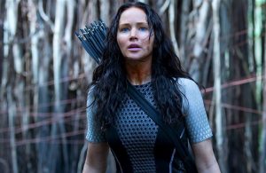 Jennifer Lawrence starring in the box office hit, "The Hunger Games" as Katniss.