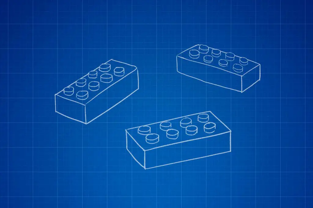in article about Lego Architecture sets, an illustration of three Lego blocks