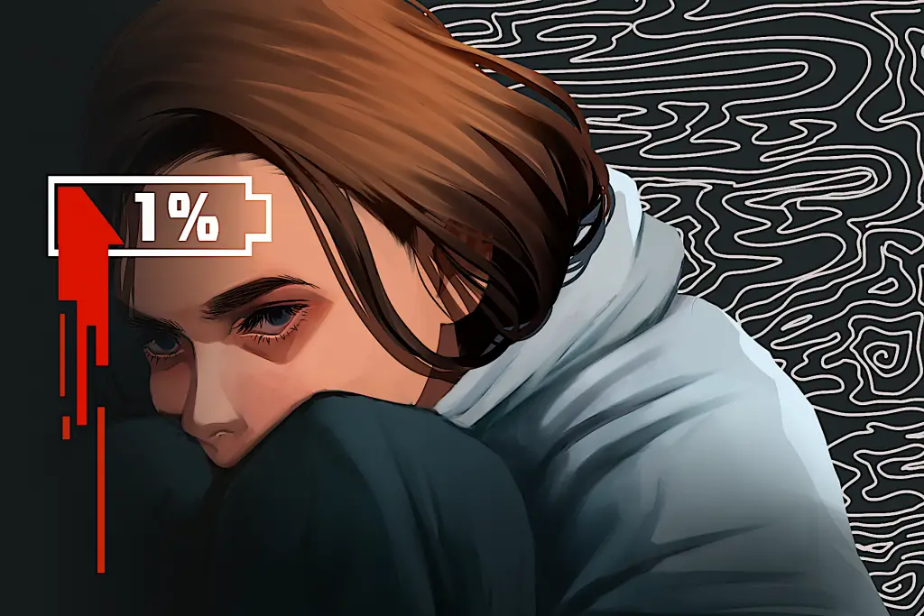 An illustration of Emma Chamberlain and a low battery sign.