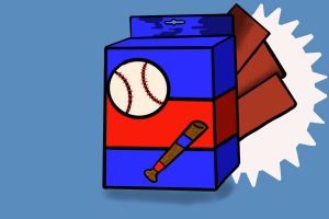 blue and red box of baseball cards