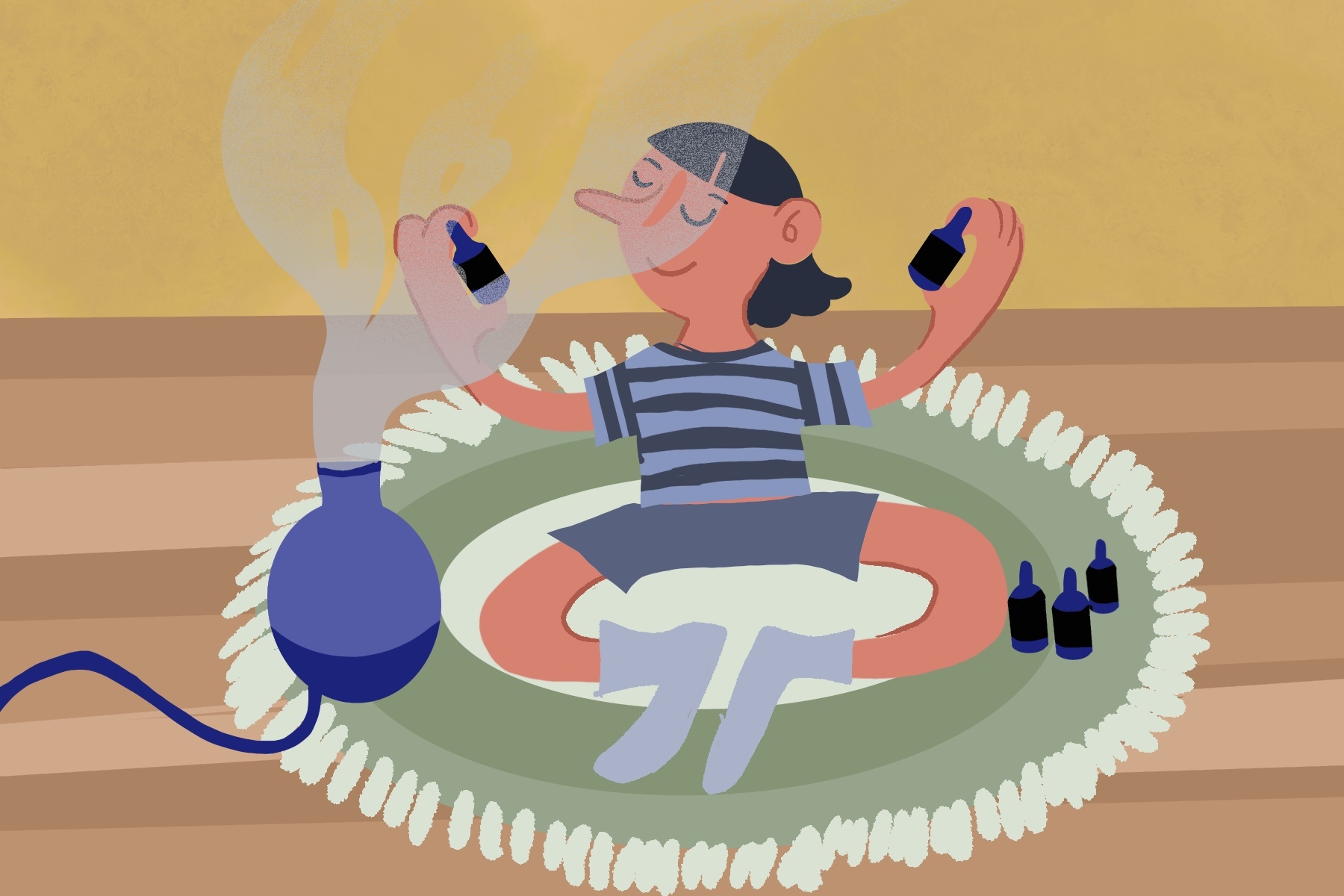 person sitting on rug doing aromatherapy