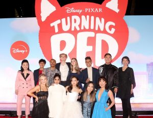 pixar movie, turning red, cast on the red carpet