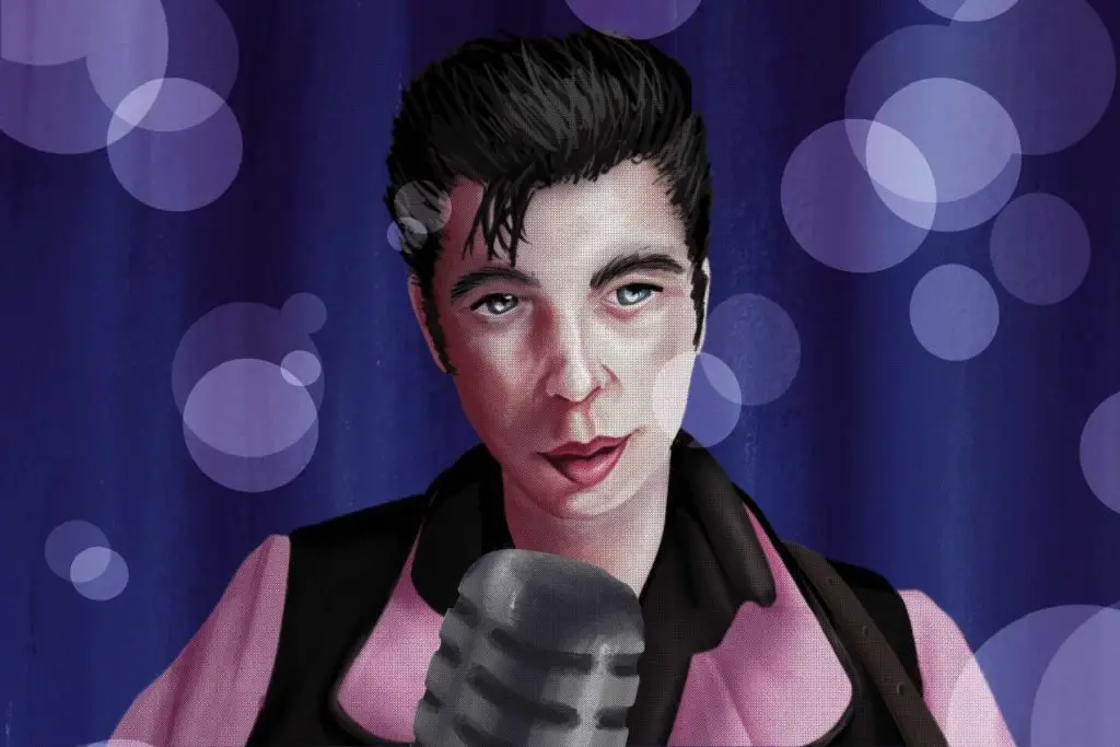 An illustrated portrait of Elvis, one of the most iconic musicians