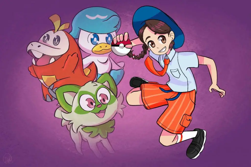 An illustration of a Pokémon trainer and her Pokémon on Pokémon day