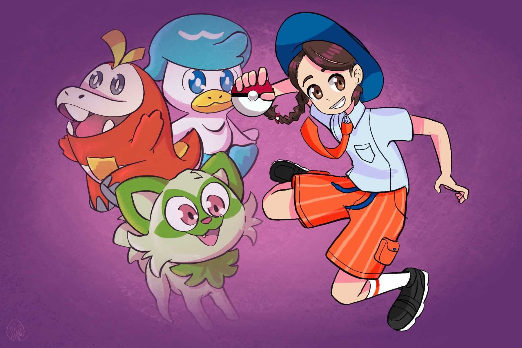 An illustration of a Pokémon trainer and her Pokémon on Pokémon day