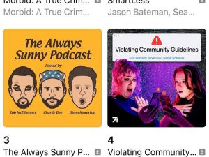 violating community guidelines in a screenshot with three other podcasts