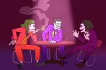 in an article about the Joker, three Jokers sitting around a table in a bar chatting