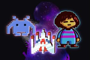 Three playable characters from different bullet-hell games