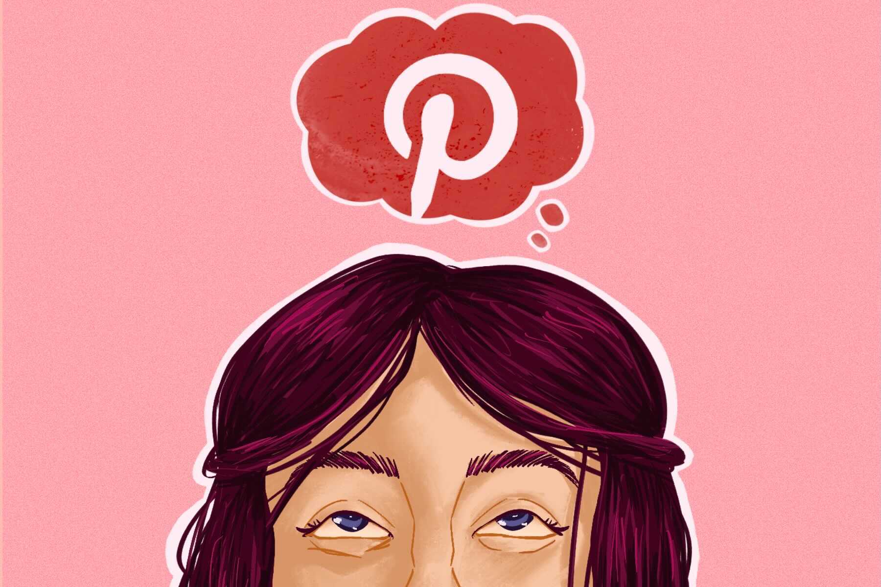 An illustration of a person with the Pinterest logo above their head.