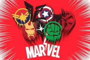 An illustration of the logos of various MCU superheroes