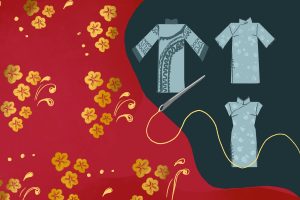 in an article about the qipao, an illustration of three qipaos