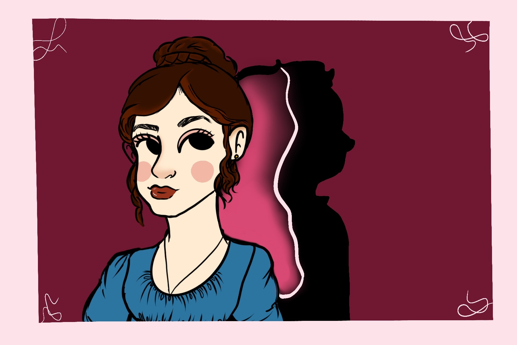 Anne Elliot from "Persuasion" with a shadow of a man behind her