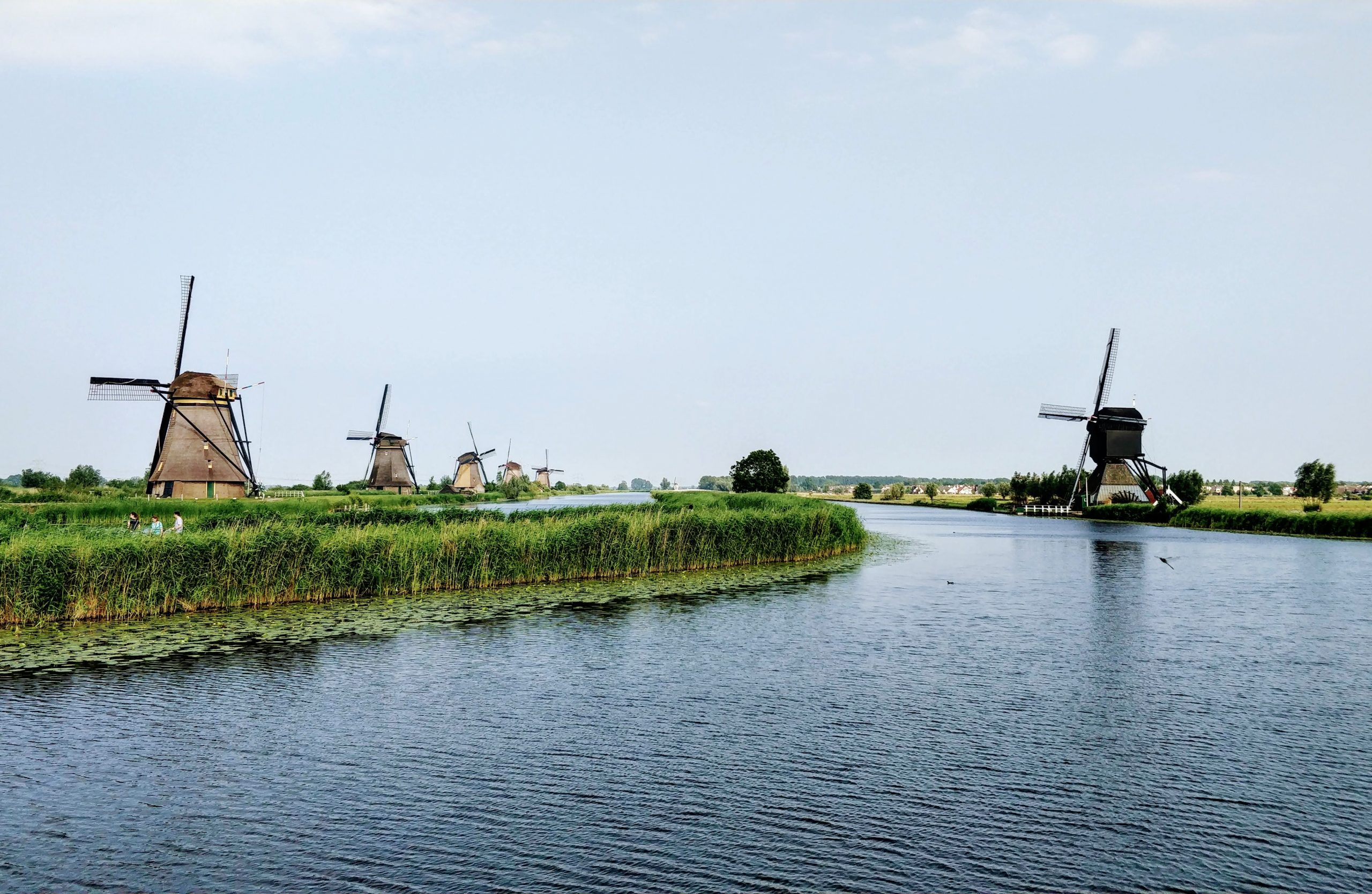 in an article about pay n play casinos, windmills on a river in the Netherlands