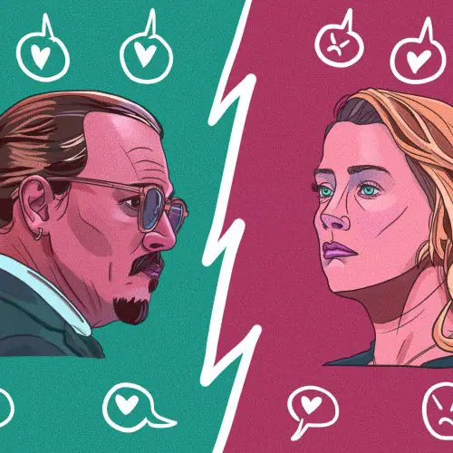 In an article about the Depp v Heard case, an illustration of the two.