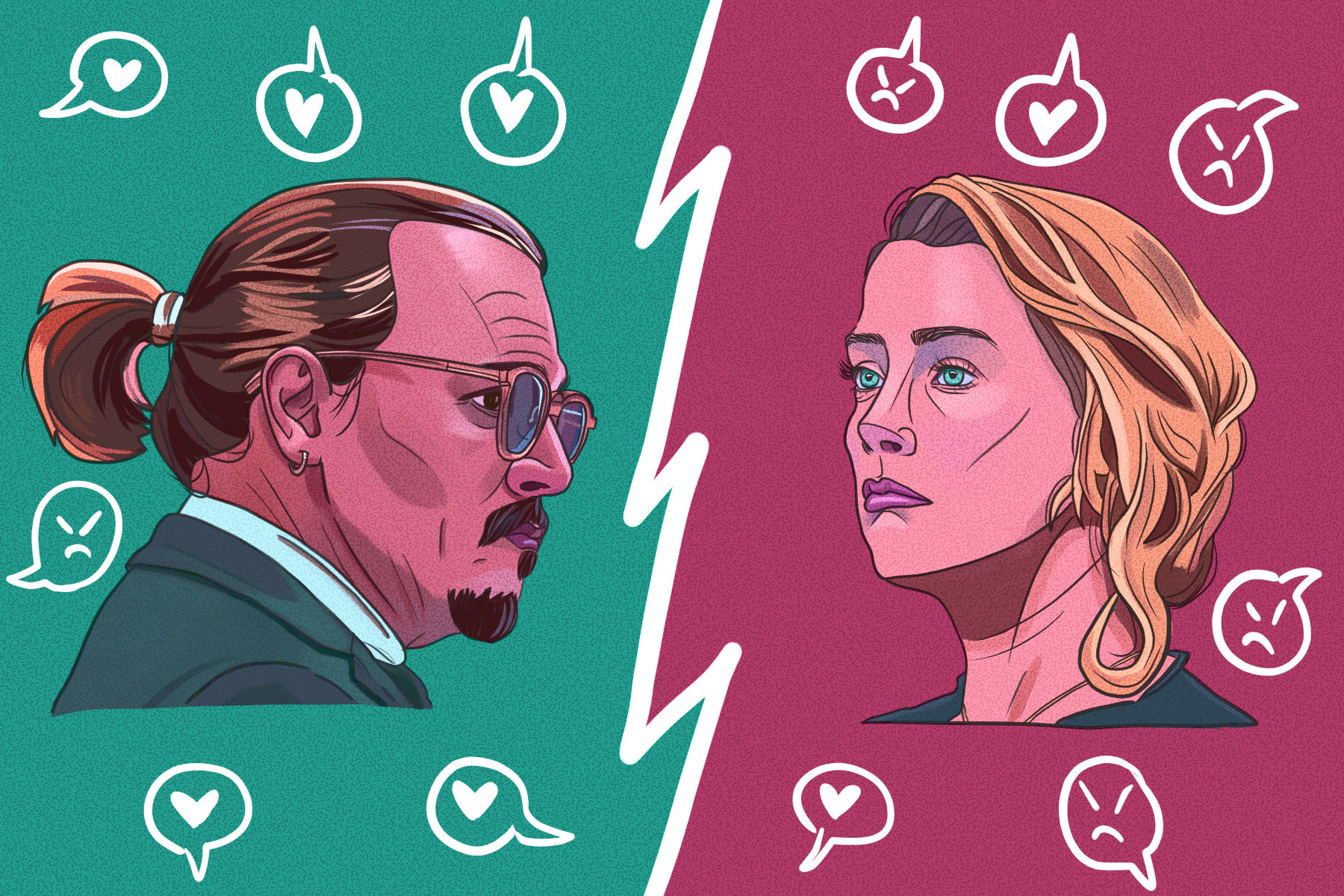 In an article about the Depp v Heard case, an illustration of the two.
