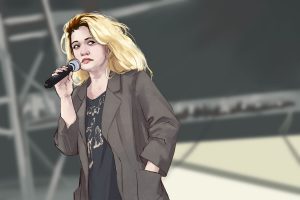 in an article about Don't Forget, a new song from Sky Ferreira, an illustration of Sky Ferreira on stage.