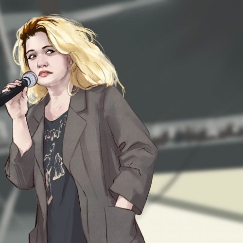 in an article about Don't Forget, a new song from Sky Ferreira, an illustration of Sky Ferreira on stage.