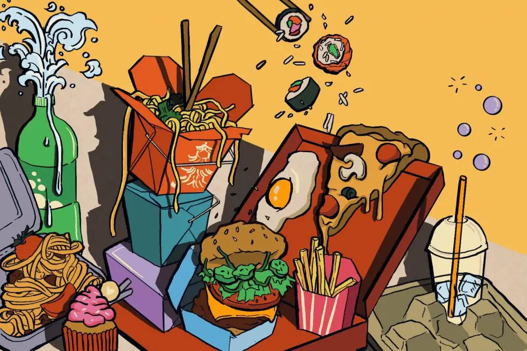 illustration of takeout food