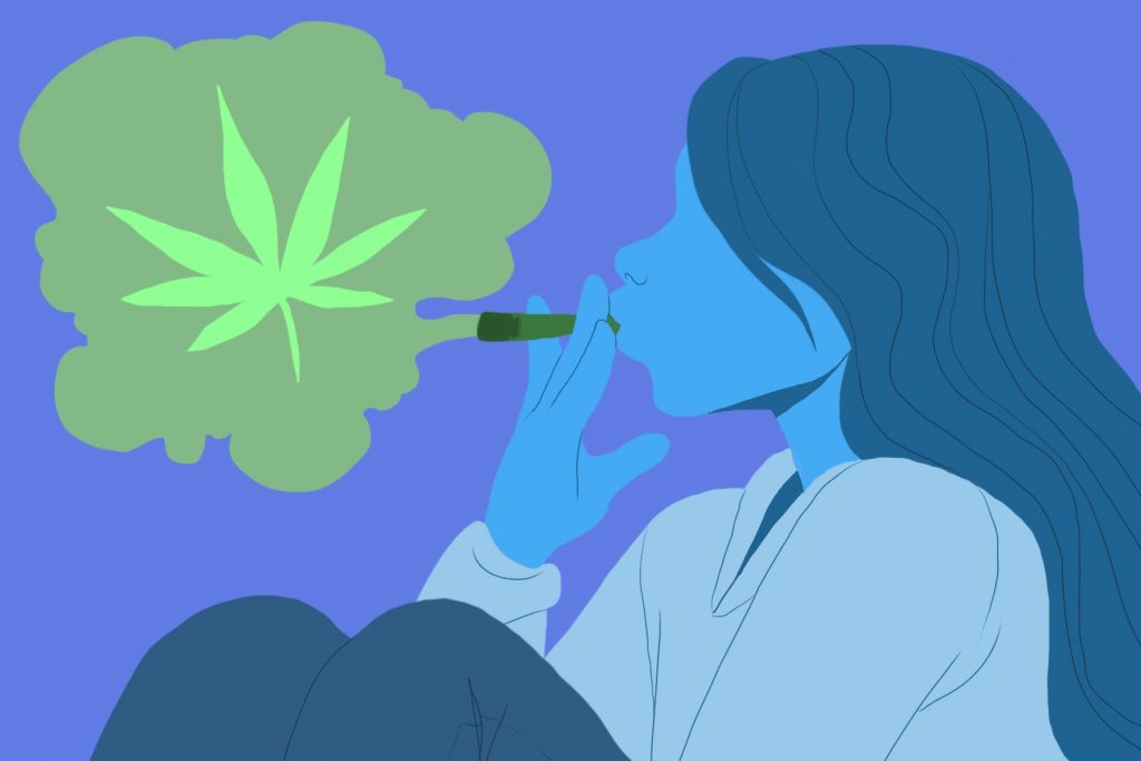 In an article about cannabis, an adolescent girl smoking