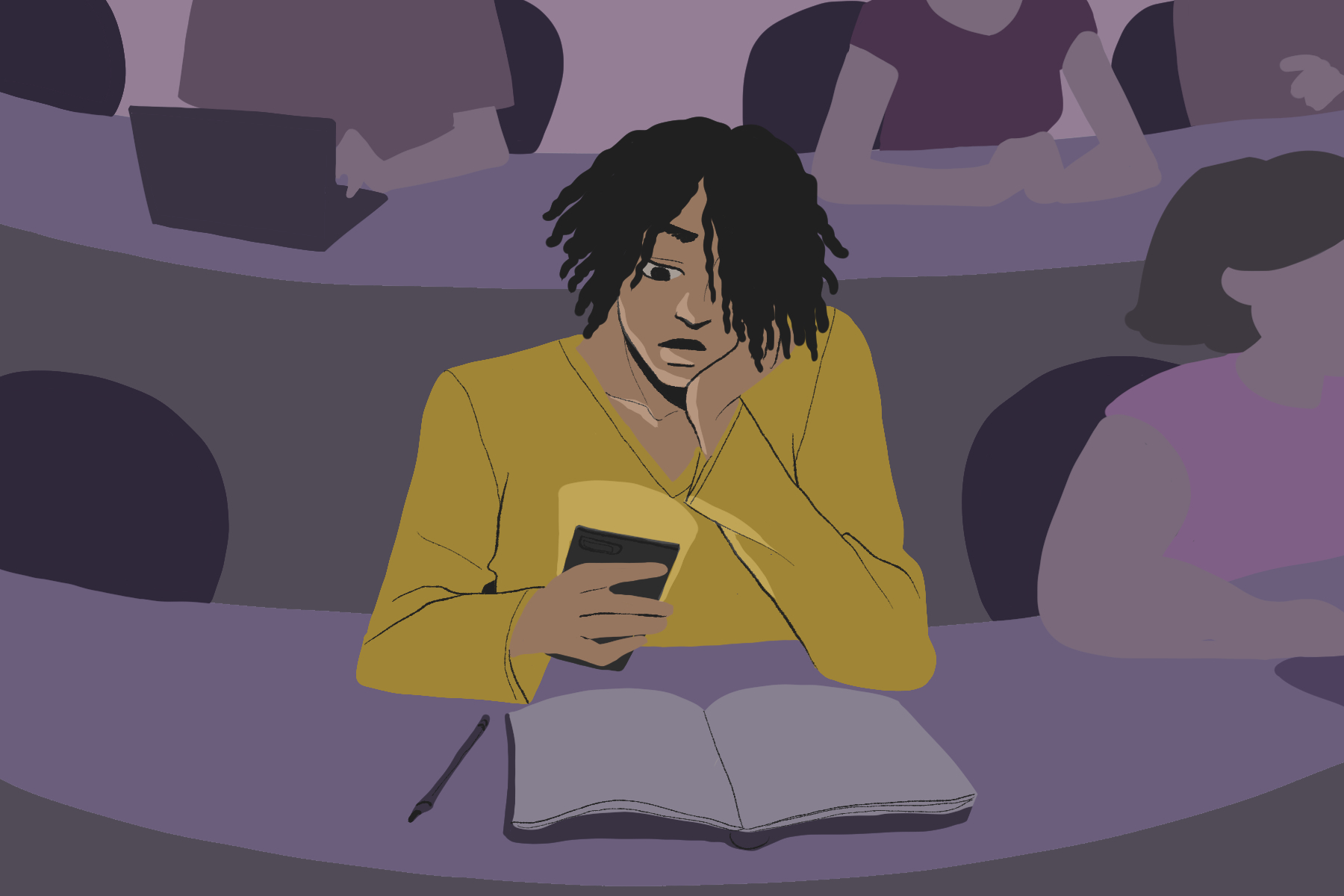 A person scrolling through social media while reading a book