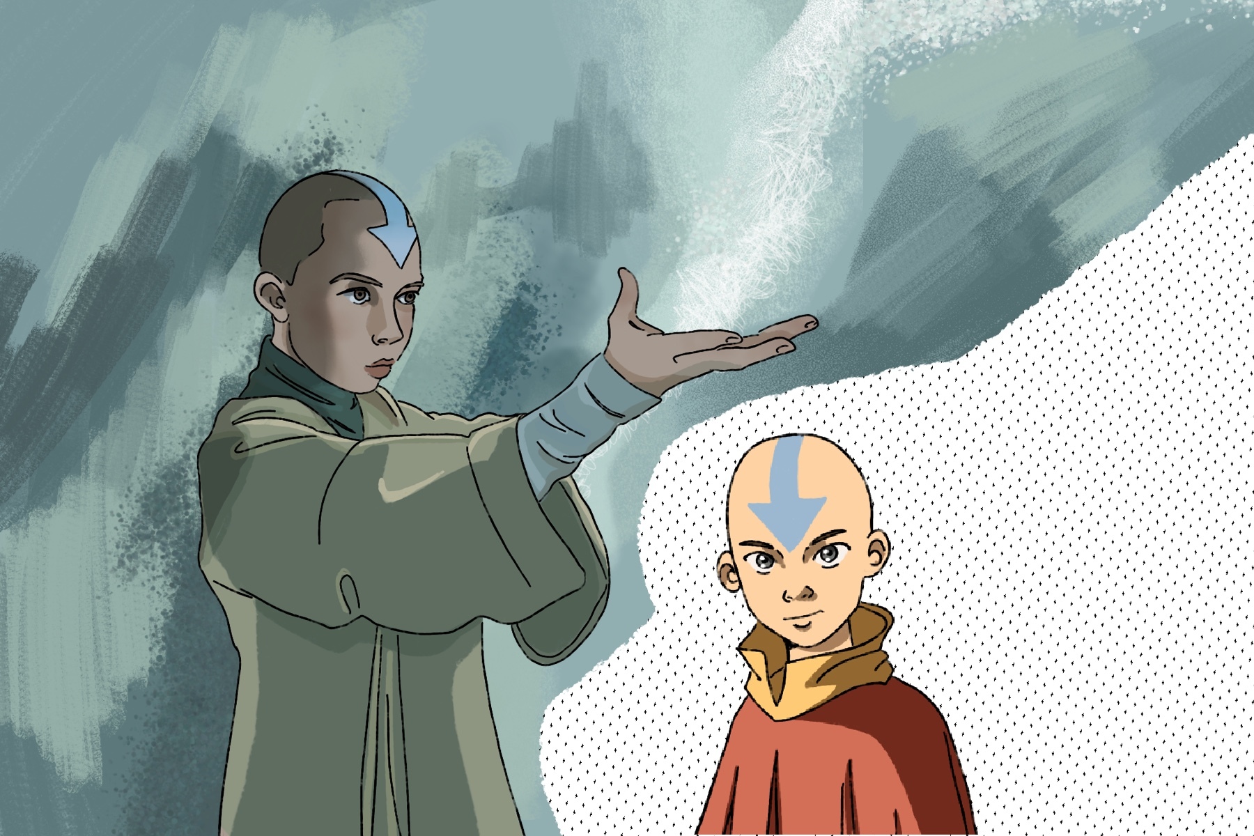 In an article about the new Avatar: the Last Airbender adaptation, an illustration of the main character and his live action counterpart