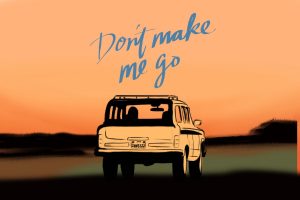 In an article about the movie "Don't Make Me Go", an illustration of a sunset, a car and the title