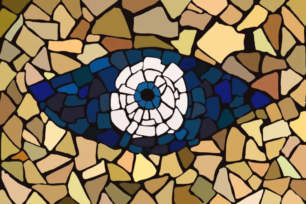 In an article about the evil eye superstition, an illustration of a mosaic evil eye.
