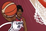 An illustration of a WNBA player for the USA at the Olympics