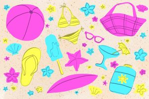 An illustration of must-haves for the beach