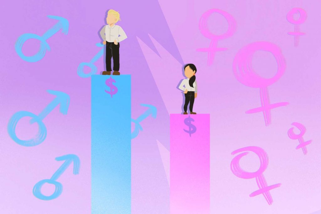in an article about the gender pay gap, a male earning more money