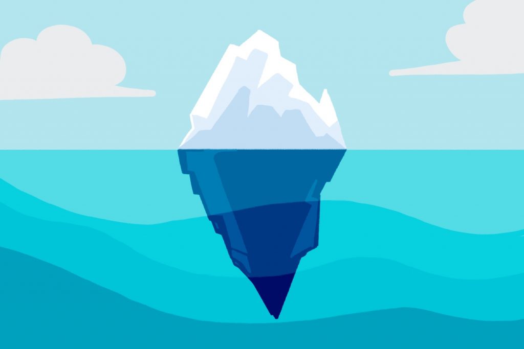 A drawing of icebergify shows an iceberg floating in the ocean