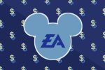 A drawing of EA shows the company's logo on top of mickey mouse ears