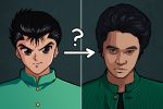 In an article about anime adaptations, an illustration of a anime character to a more live action one.