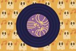 Halloween music on a record with ghost background