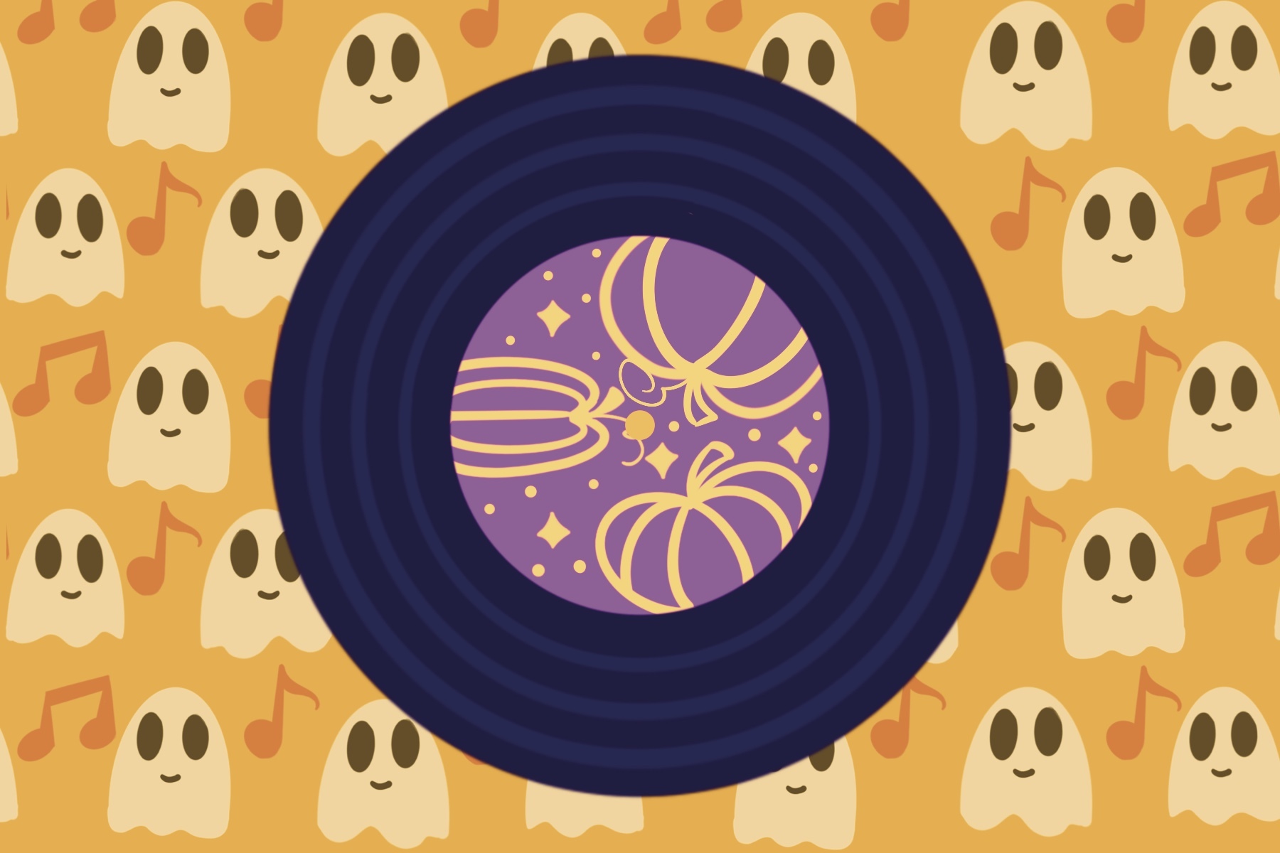 Halloween music on a record with ghost background
