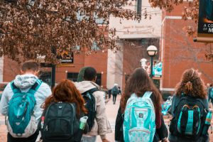 in an article about smoking, students walking to class