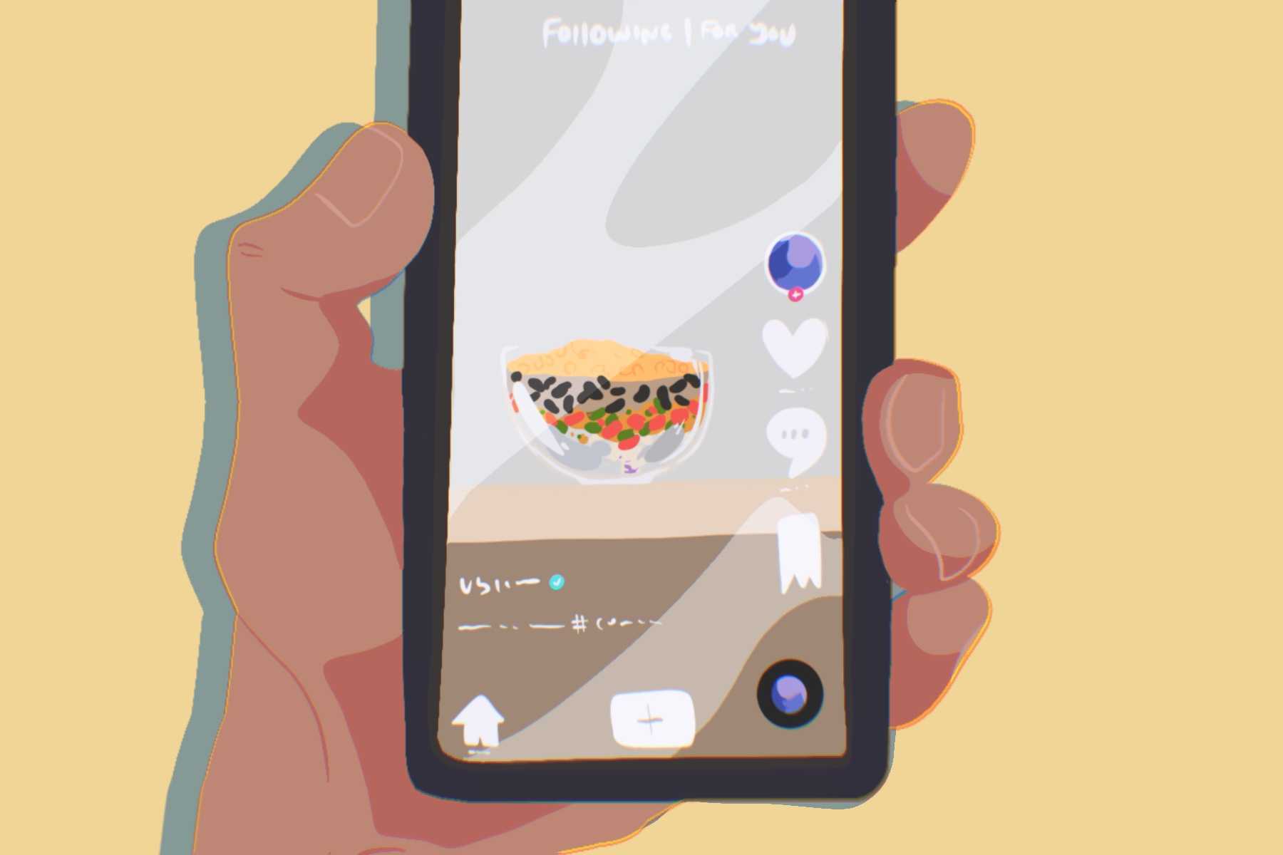 A drawing of Lemirande shows a hand holding a phone with a taco on its screen