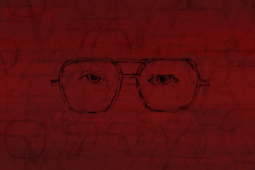 In an article about Monster: The Jeffrey Dahmer Story, an illustration of Dahmer's eyes and glasses