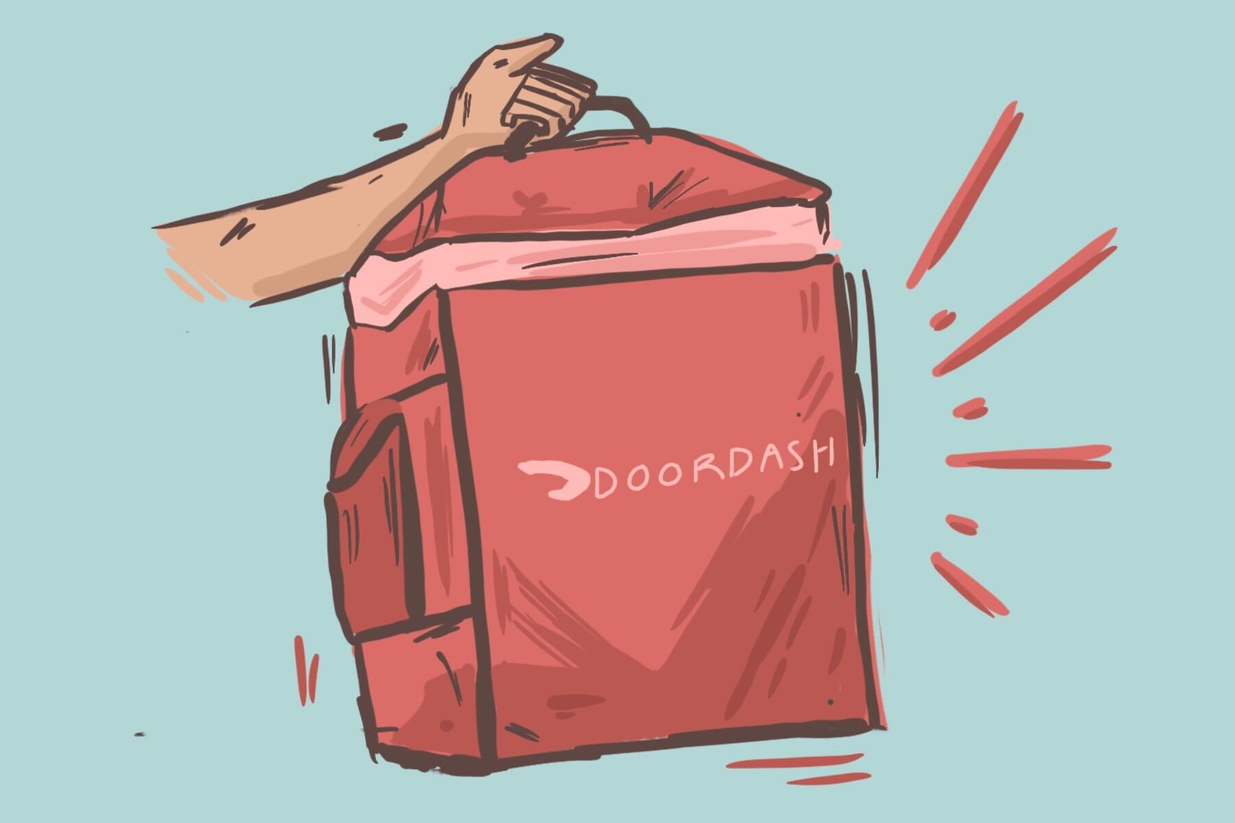 Illustration of a red Doordash bag
