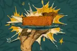 In an article about seasonal pies, an illustration depicting a slice of pumpkin pie