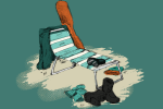 In an article about Winter Break, an illustration of a beach chair alongside winter clothing and a snowboard