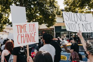 in article about midterm election, image of young voters protesting with signs