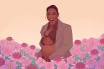 in article about pregnancy of keke palmer, illustrator of palmer holding her pregnant belly in a field of flowers