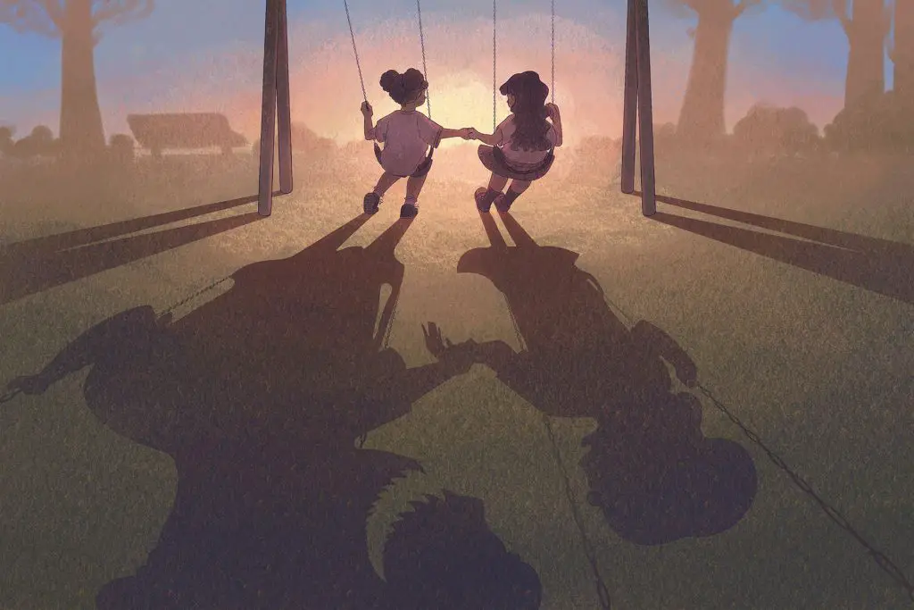 in article about death of Shanquella Robinson, illustration of two children on a swingset