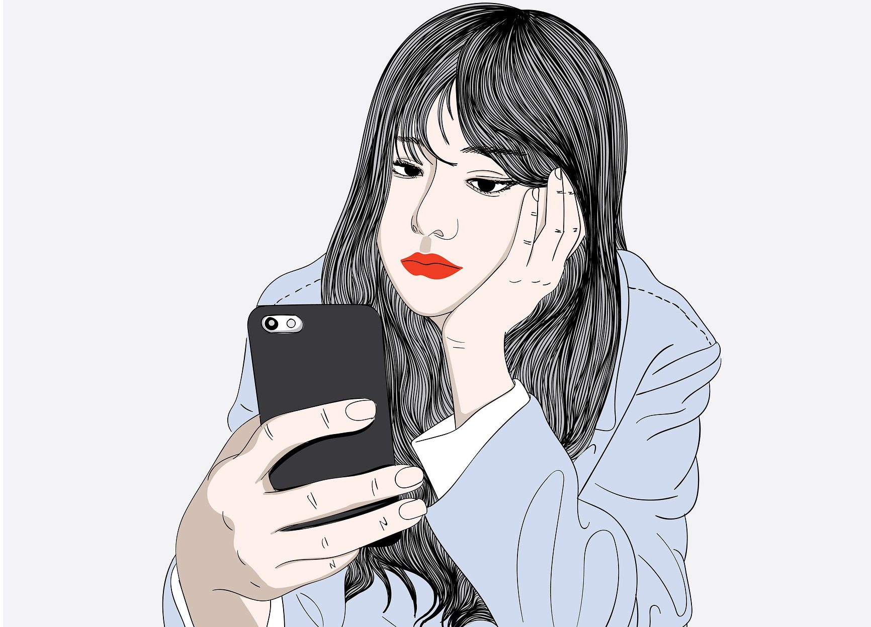 In an article about social media influencers, a woman looks at her phone screen.