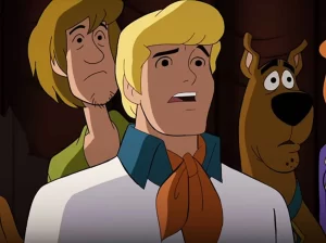 In an article about Scooby Doo character Fred Jones, Fred, Daphne, Velma, Shaggy and Scooby look frightened.