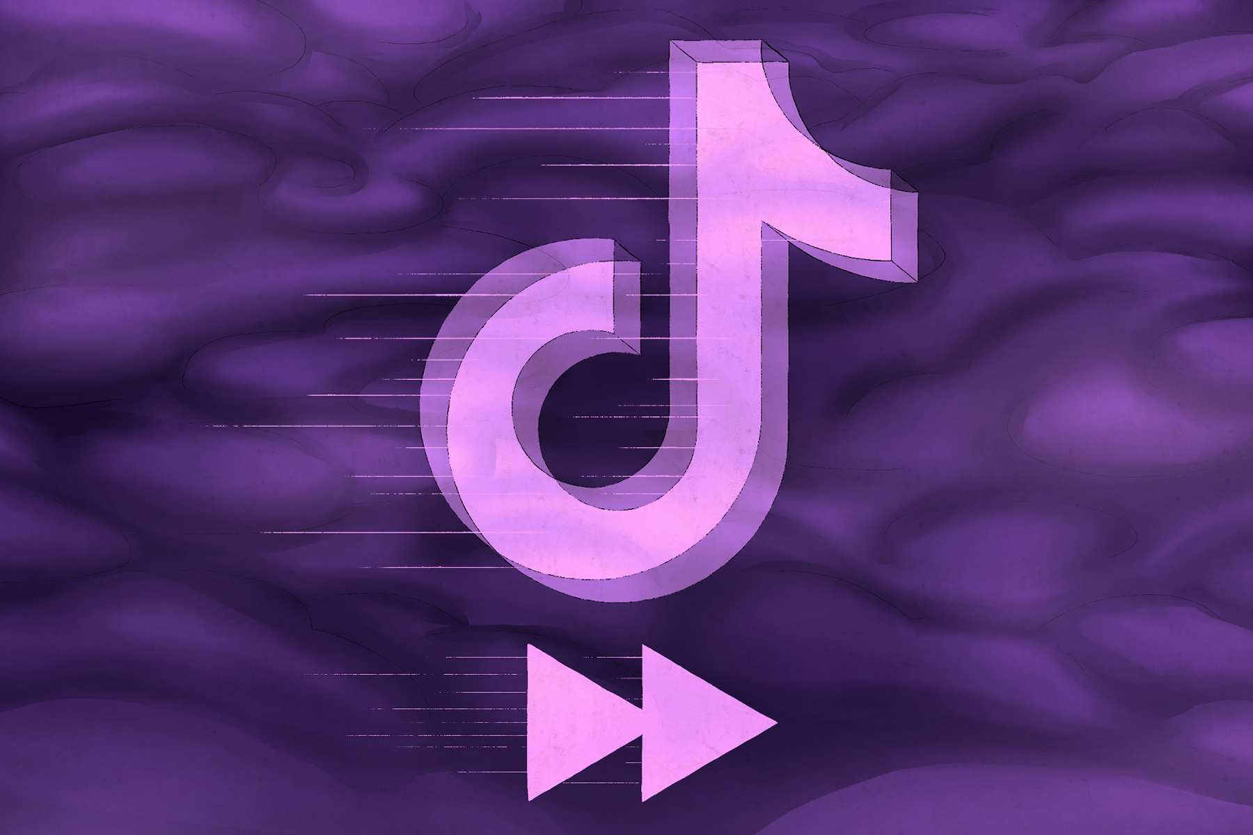 A hazy purple background showcases the Tik Tok logo as if it's being played fast forward.