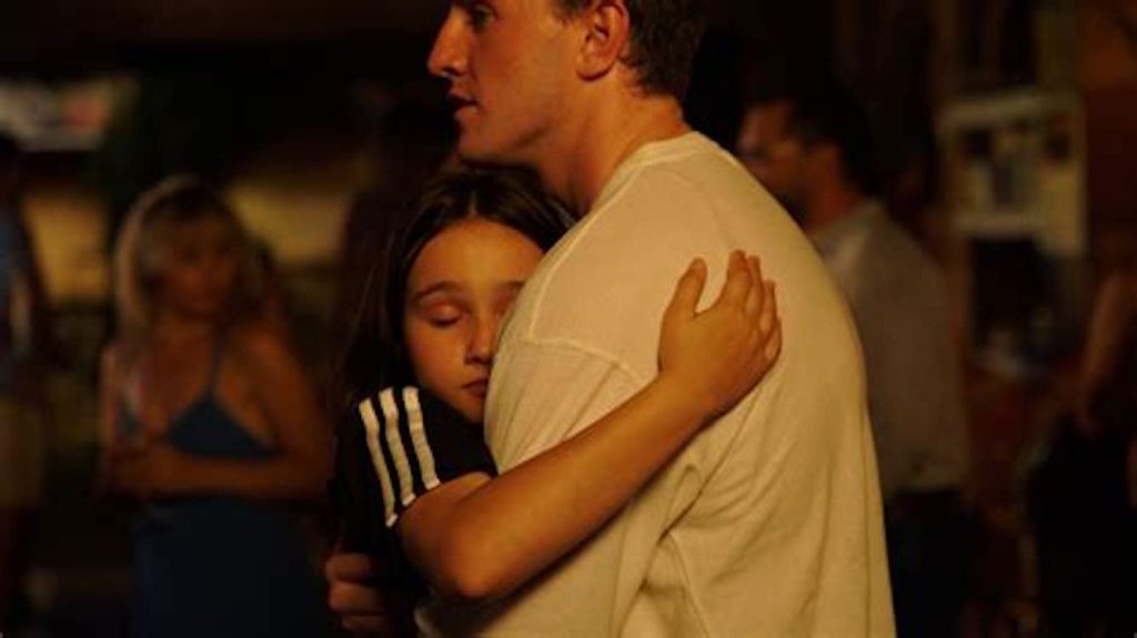 In an article about the film Aftersun, an image of the two main characters, a father and daughter, embracing.